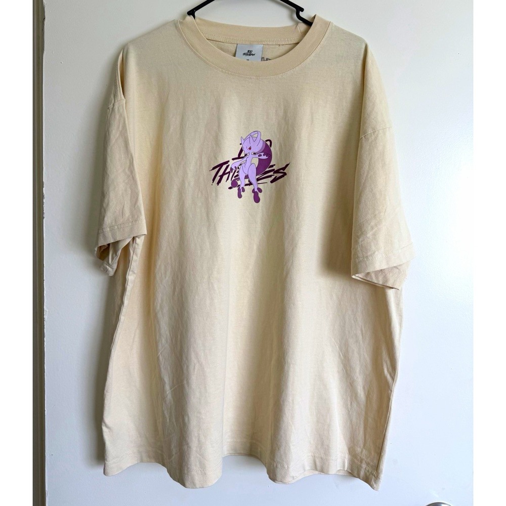 100 Thieves x Pokémon Mewtwo Beige Graphic Print Crew Neck Tee XL Cotton